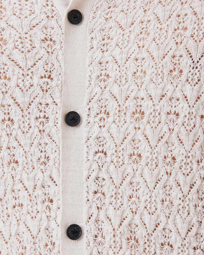 AllSaints Loire Short Sleeve Open Knit Cardigan Ecru White