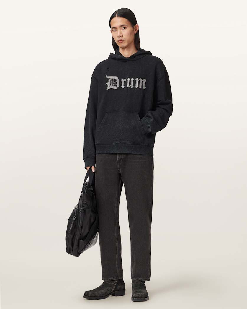 AllSaints Snare Printed Hoodie Washed Black