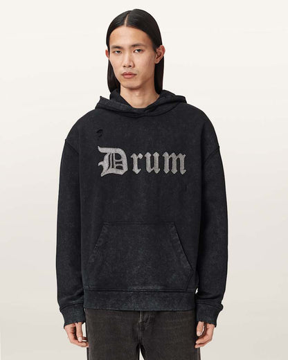 AllSaints Snare Printed Hoodie Washed Black