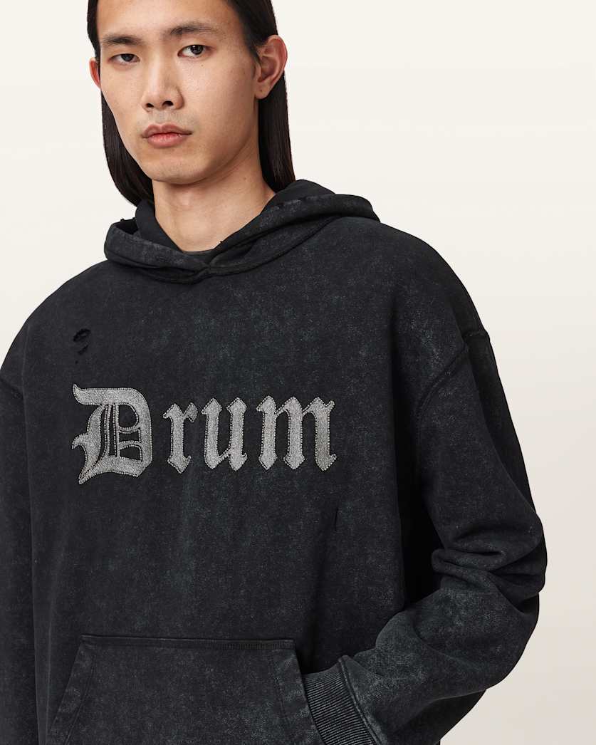AllSaints Snare Printed Hoodie Washed Black