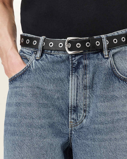 AllSaints Cal Leather Eyelet Belt Black