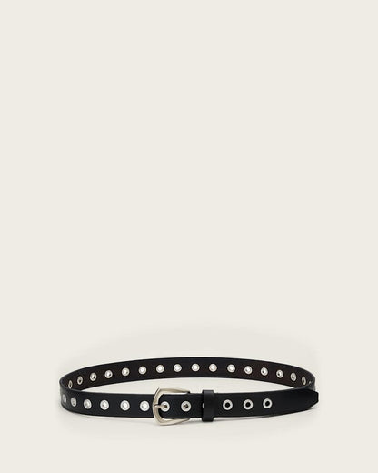 AllSaints Cal Leather Eyelet Belt Black
