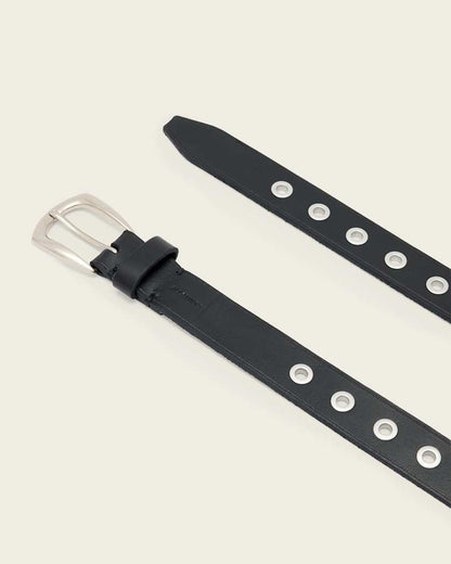AllSaints Cal Leather Eyelet Belt Black