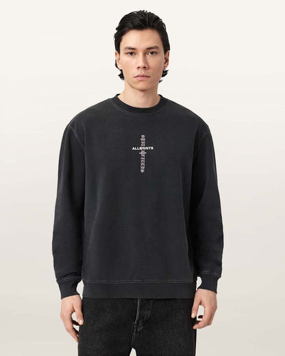 AllSaints Knox Boxy Embroidered Sweatshirt Washed Black