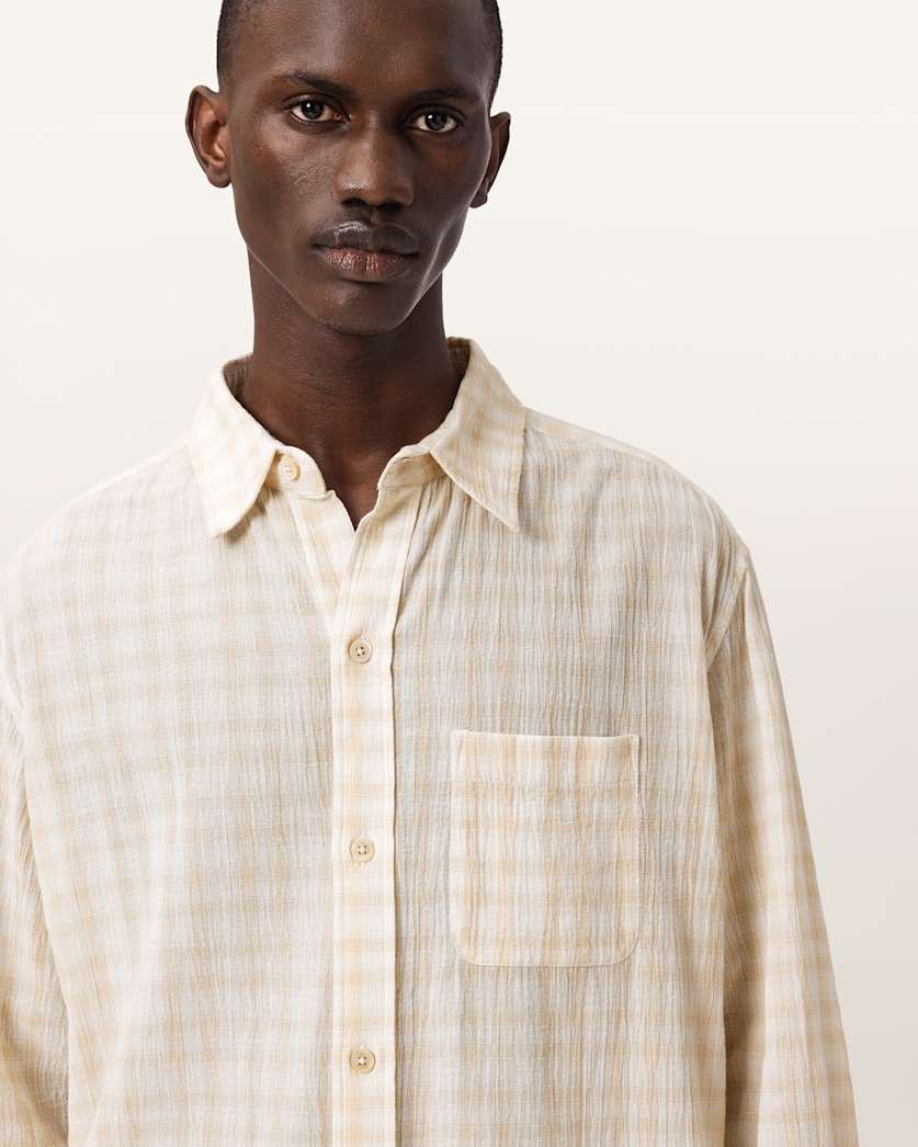 AllSaints Toya Oversized Long Sleeve Cotton Shirt Sandstone Brown