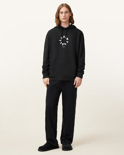 AllSaints Tierra Pullover Circle Logo Hoodie Jet Black