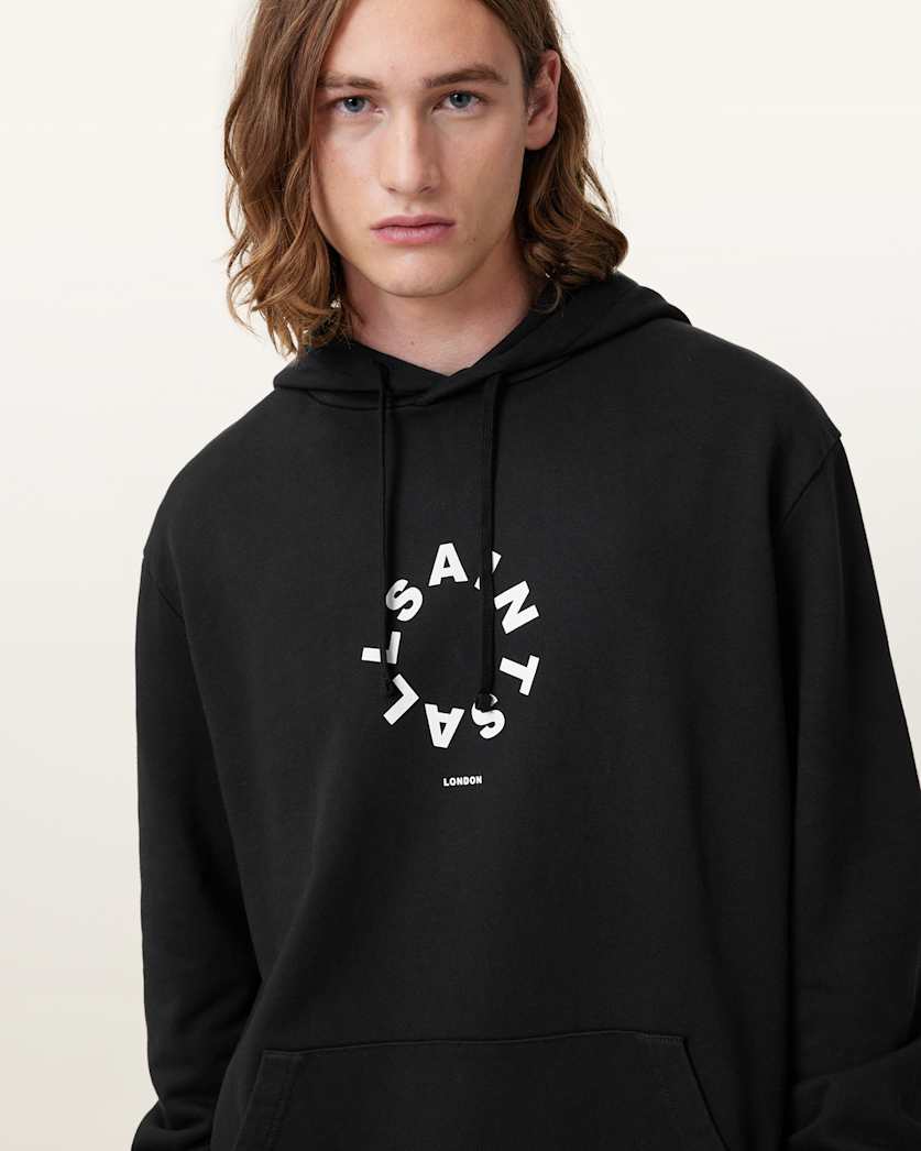 AllSaints Tierra Pullover Circle Logo Hoodie Jet Black