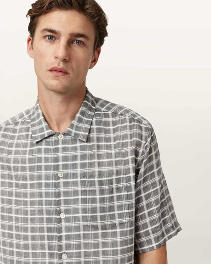 AllSaints Sandy Short Sleeve Check Shirt Ebony Grey
