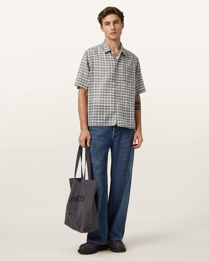 AllSaints Sandy Short Sleeve Check Shirt Ebony Grey