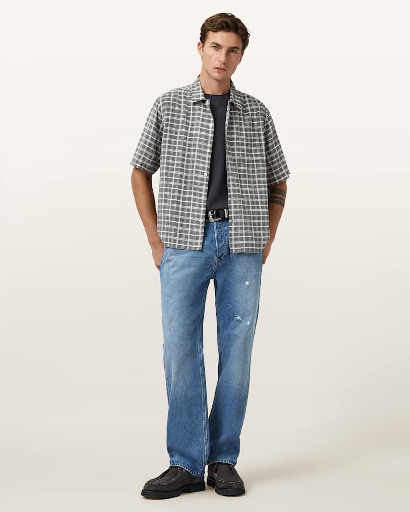 AllSaints Sandy Short Sleeve Check Shirt Ebony Grey