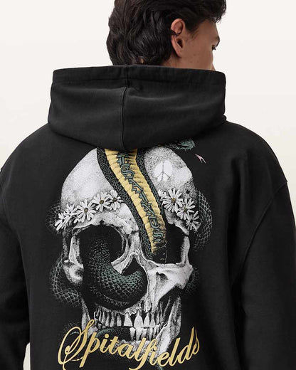 AllSaints Snakehead Graphic Hoodie Washed Black
