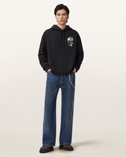 AllSaints Snakehead Graphic Hoodie Washed Black