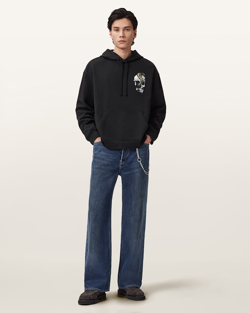 AllSaints Snakehead Graphic Hoodie Washed Black