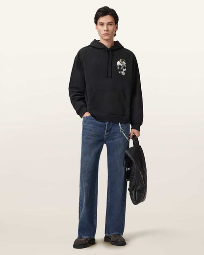 AllSaints Snakehead Graphic Hoodie Washed Black