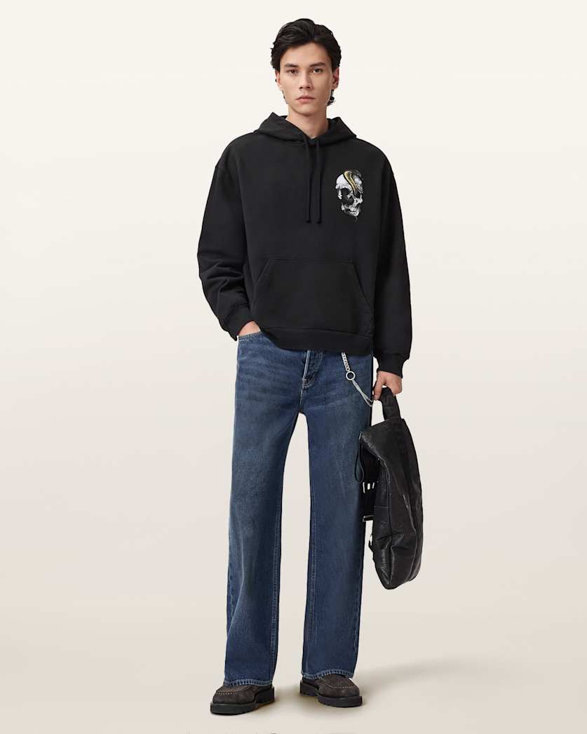 AllSaints Snakehead Graphic Hoodie Washed Black