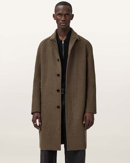AllSaints Trent Wool Coat Log Brown