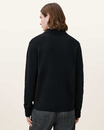 AllSaints Statten Long Sleeve Ramskull Polo Sweater Black