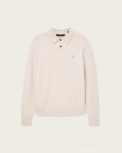 AllSaints Statten Long Sleeve Ramskull Polo Sweater Black