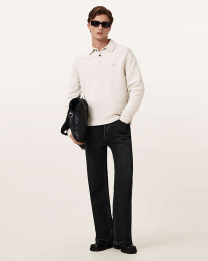 AllSaints Statten Long Sleeve Ramskull Polo Sweater Black