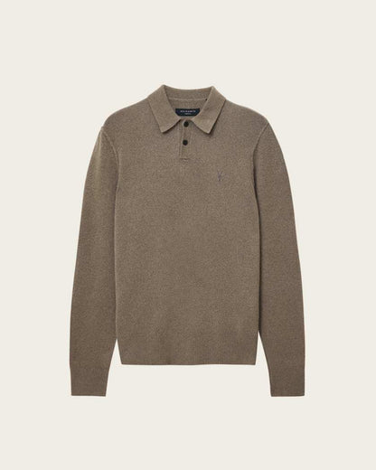 AllSaints Statten Long Sleeve Polo Sweater Dusky Green