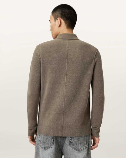 AllSaints Statten Long Sleeve Polo Sweater Dusky Green