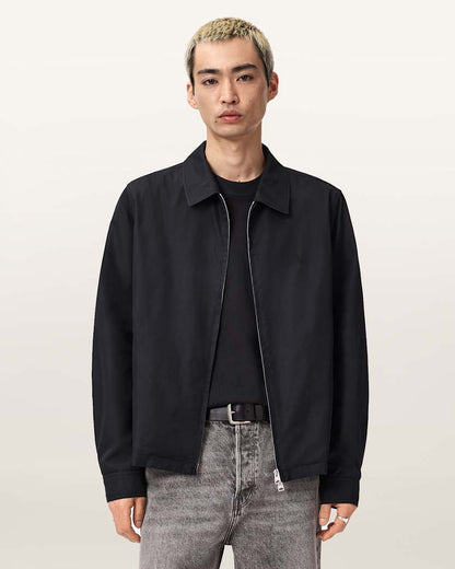 AllSaints Trey Black Ramskull Pointed Collar Jacket Jet Black