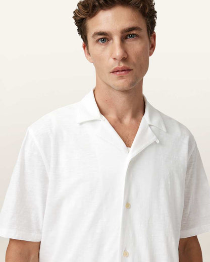 AllSaints Robson Short Sleeve Ramskull Shirt Off White