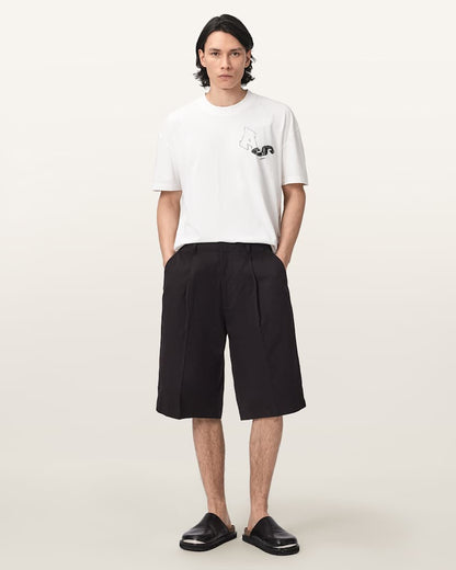 AllSaints Castro Wide Leg Cotton Shorts Pasilla Brown