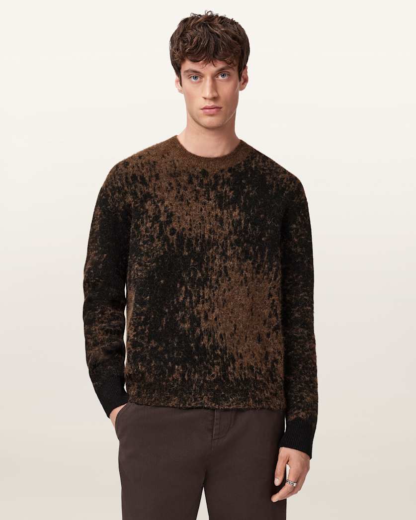 AllSaints Storm Oversized Wool Blend Sweater Brown