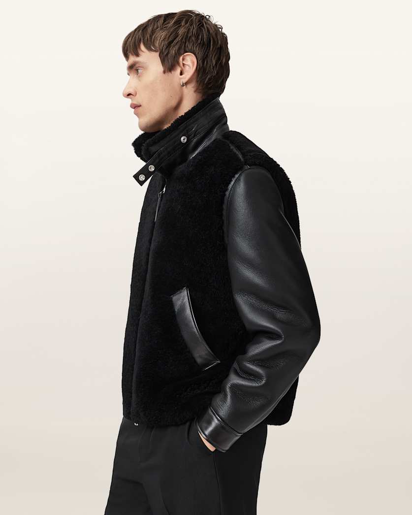 AllSaints Conyer Shearling Pilot Jacket Black