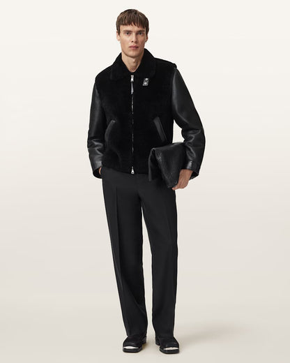 AllSaints Conyer Shearling Pilot Jacket Black