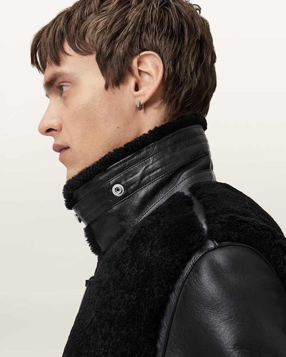 AllSaints Conyer Shearling Pilot Jacket Black