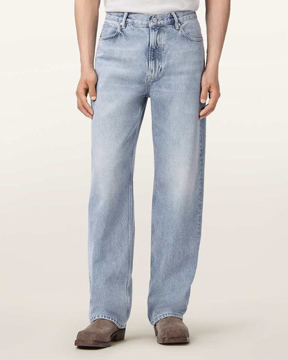 AllSaints Mullen Straight Leg Loose Denim Jeans Light Indigo