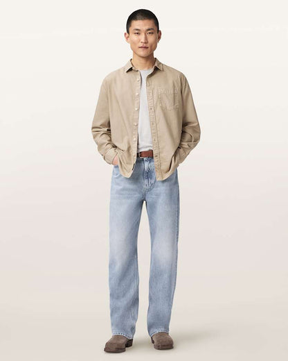 AllSaints Mullen Straight Leg Loose Denim Jeans Light Indigo