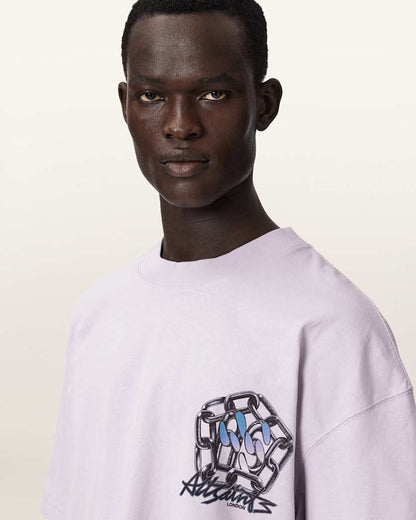 AllSaints Affix Short Sleeve Oversized T Shirt Parma Purple