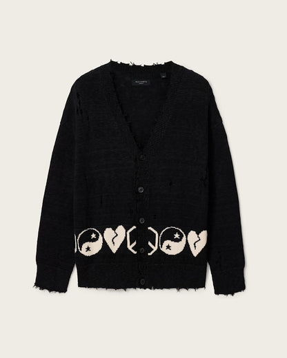 AllSaints Tabua Oversized Jacquard Cardigan Black