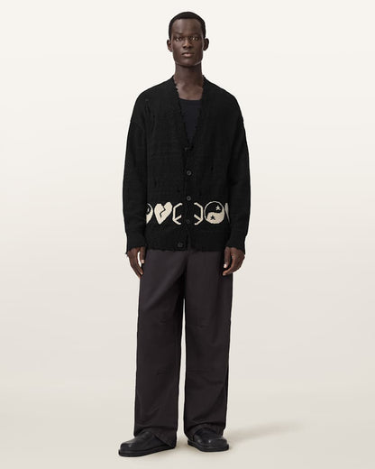 AllSaints Tabua Oversized Jacquard Cardigan Black