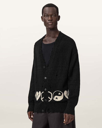 AllSaints Tabua Oversized Jacquard Cardigan Black