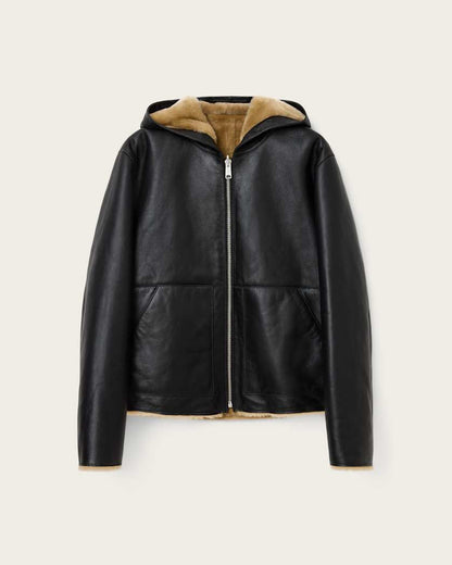AllSaints Mostyn Shearling Bomber Jacket Black/Brown