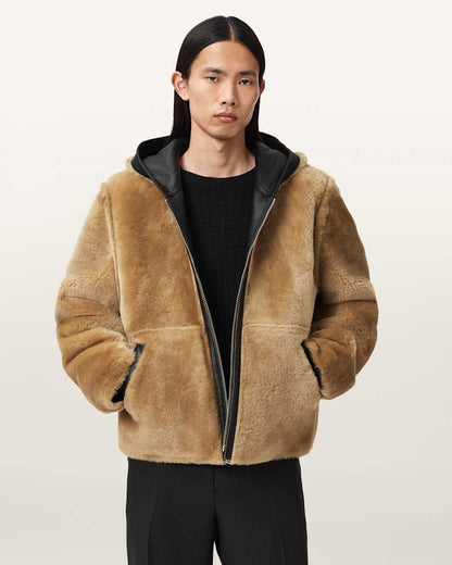 AllSaints Mostyn Shearling Bomber Jacket Black/Brown