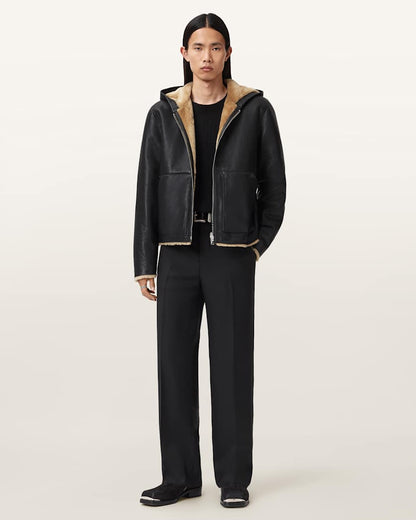 AllSaints Mostyn Shearling Bomber Jacket Black/Brown