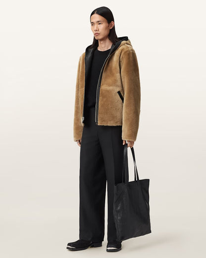 AllSaints Mostyn Shearling Bomber Jacket Black/Brown