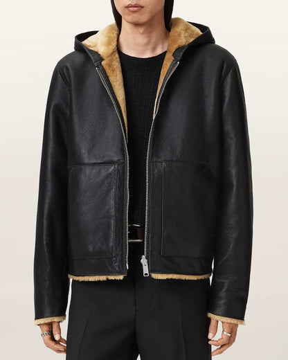 AllSaints Mostyn Shearling Bomber Jacket Black/Brown