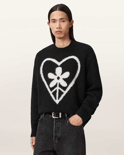 AllSaints Finden Oversized Jacquard Sweater Black