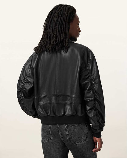 AllSaints Marco Oversized Leather Bomber Jacket Black