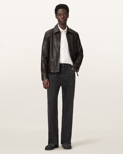 AllSaints Tune Leather Biker Jacket Trail Brown