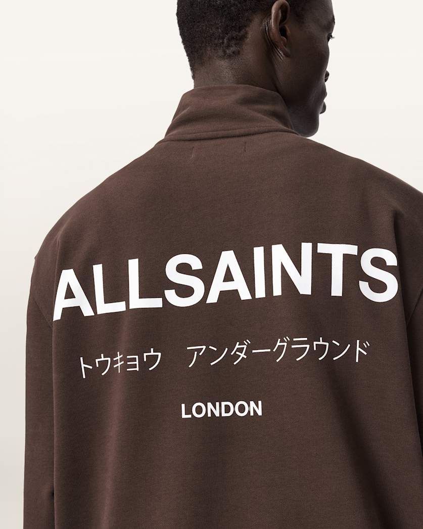 AllSaints Underground Half Zip Sweatshirt Bitter Brown