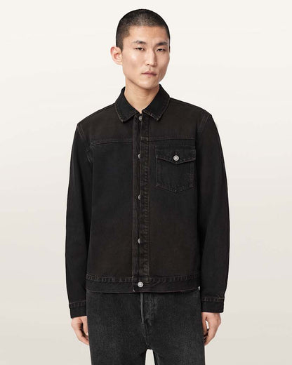 AllSaints Roth Long Sleeve Denim Jacket Overdyed Brown
