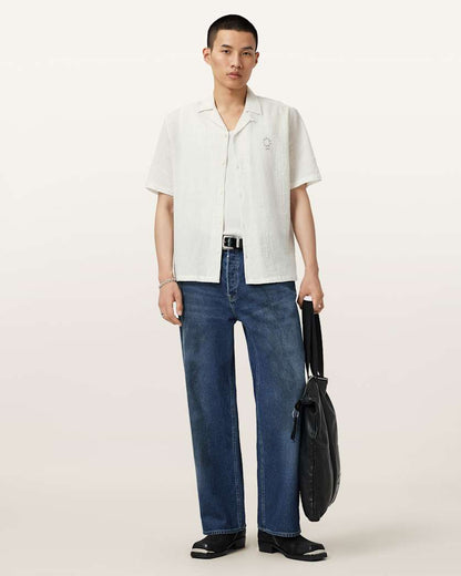 AllSaints Admon Short Sleeve Crepe Shirt Jetstream White