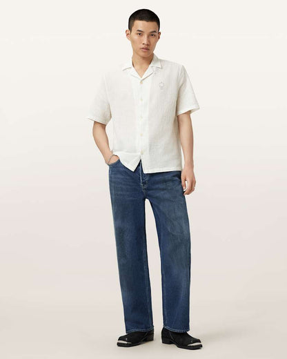 AllSaints Admon Short Sleeve Crepe Shirt Jetstream White